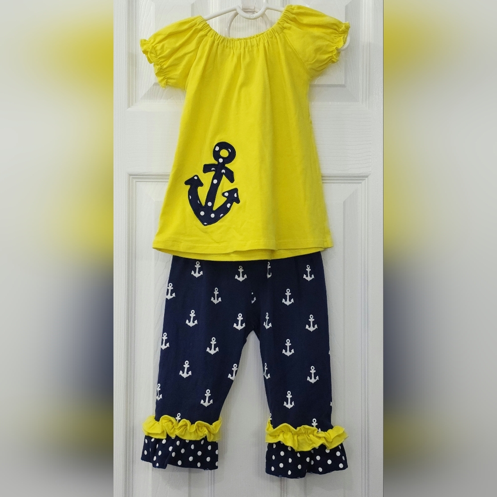 Yellow and Navy Anchor Kids Outfit Size: 3T